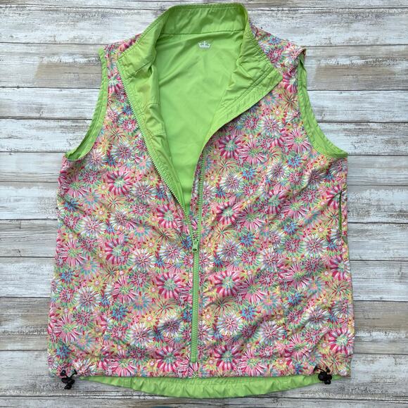 Peter Millar Vest Sz L E4 Wind Performance Golf Green Floral Reversible Full Zip - Picture 1 of 11